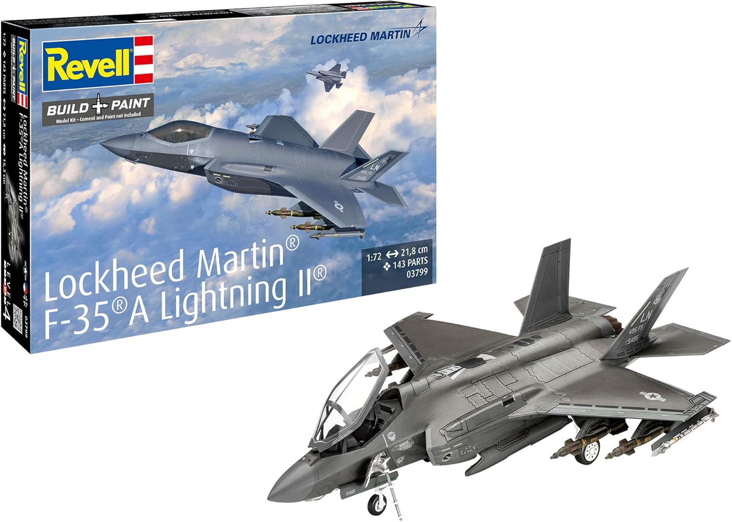 Revell 03799 Lockheed Martin F-35A Avion de Chasse à l'échelle 1:72 Maquette en Plastique Non construit/Non Peint, Couleur moulée - image 2