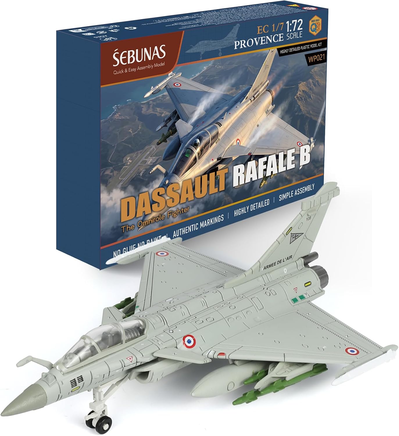 1/72 Rafale Maquette Avion de Chasse Kit Assemblage Rapide | 31 pièces avec socle cadeau garçons hommes déco bureau collection sans colle sans peinture maquette à emboîter - Échelle 1:72 - image 2