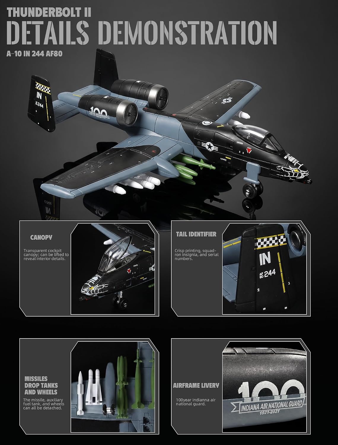 SEBUNAS A-10 Thunderbolt II Warthog, maquette en plastique très détaillée, échelle 1:72, reproduction fidèle avec schéma de peinture, cadeau de collection pour adultes et enfants (43 pièces) - image 5