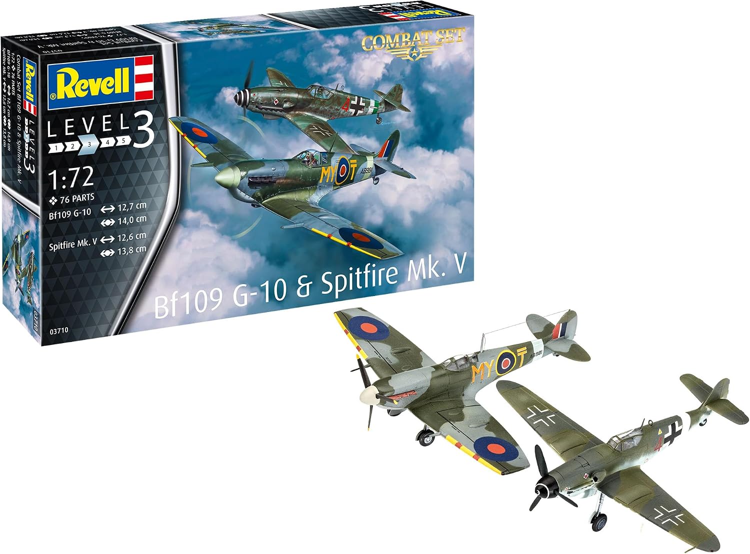 Revell 03710 - Set de 2 maquettes d'avions de Combat Bf109G-10 & Spitfire à Construire, échell 1/72 - image 2