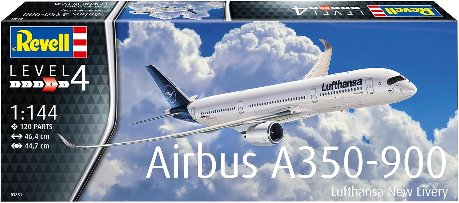 Revell 03881 Maquette d'Avion Airbus A350-900 Lufthansa, Échelle 1/144, Blanc - Échelle 1:144 - image 3