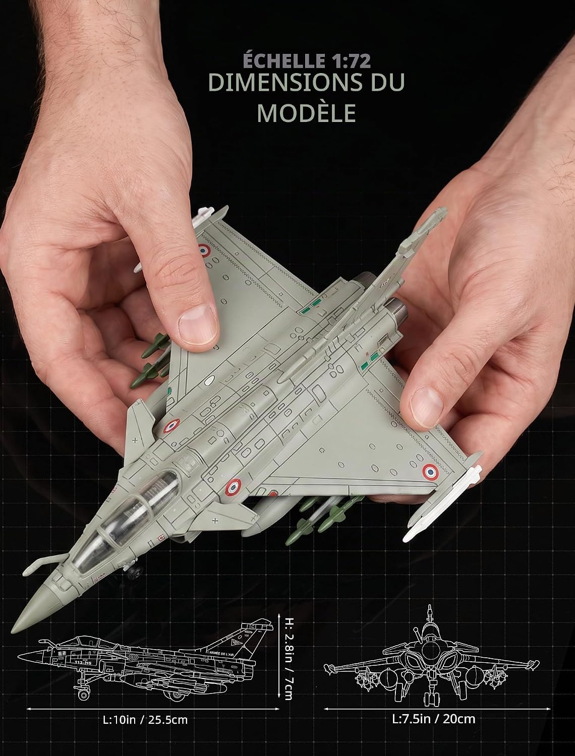 1/72 Rafale Maquette Avion de Chasse Kit Assemblage Rapide | 31 pièces avec socle cadeau garçons hommes déco bureau collection sans colle sans peinture maquette à emboîter - Échelle 1:72 - image 3