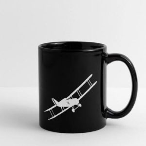 biplan sur fond noir pour amateur d&rsquo;avion vintage. – Mug uni